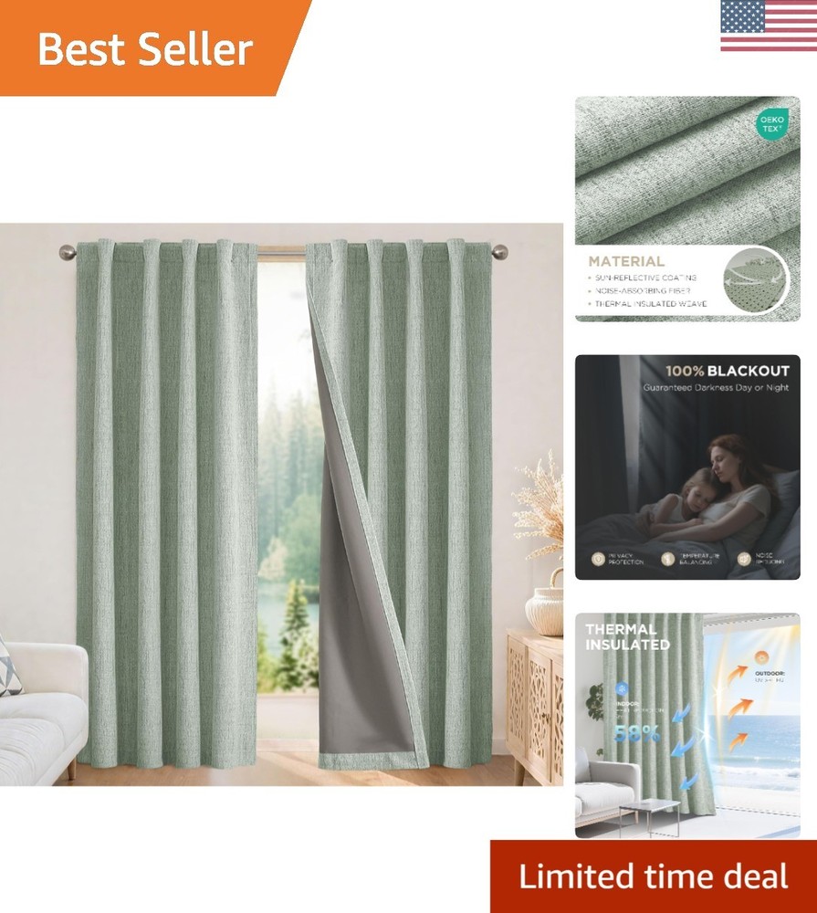 Total Blackout 84'' Sage Green Curtains - Machine Washable & Versatile Style