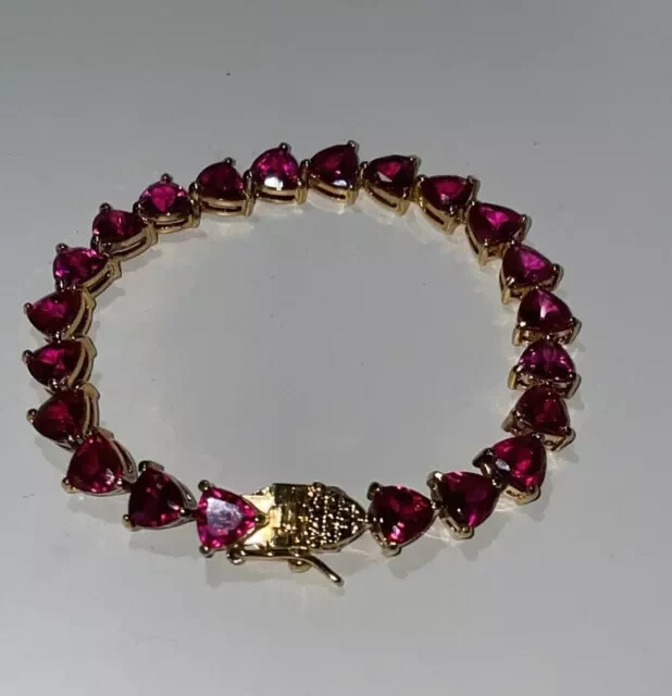 14k Yellow Gold Plated 5Ct Trillion Cut Lab Created Pink Ruby Tennis Bracelet
