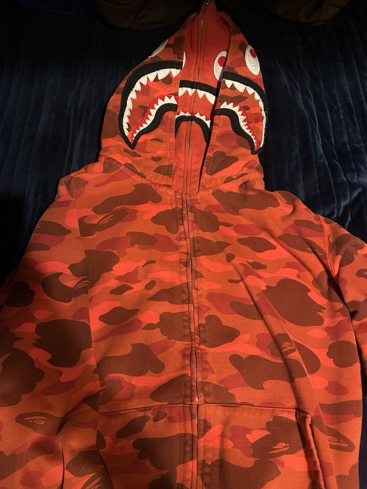 Red Bape Camo Shark Full Zip Up Double Hoodie