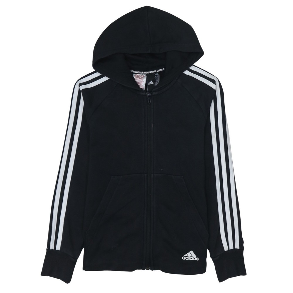 Adidas Womens Hoodie Black Fleece Three Stripe Full Zip Hooded Pockets Sport M