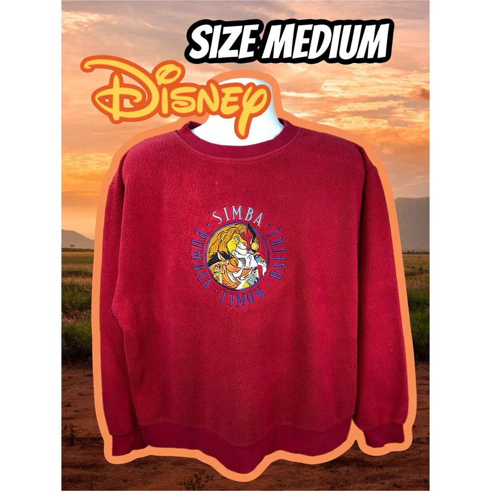 Vintage The Disney Store  Sweatshirt Adult Medium Red Fleece Lion King Simba