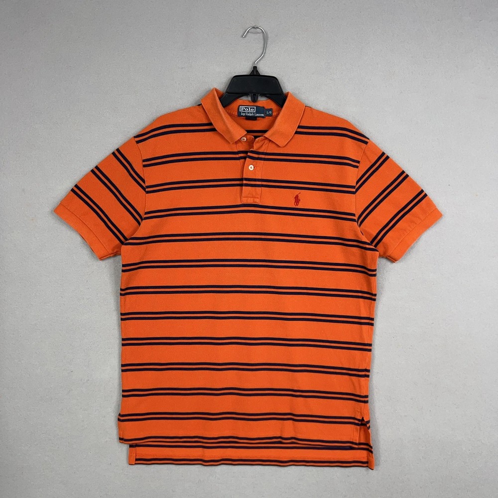 Vintage Polo Ralph Lauren Shirt Men Large Orange Striped Classic Preppy Golf
