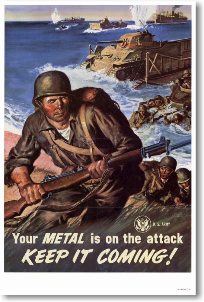 Vintage WWII Metal on the Attack Military Art Print Poster