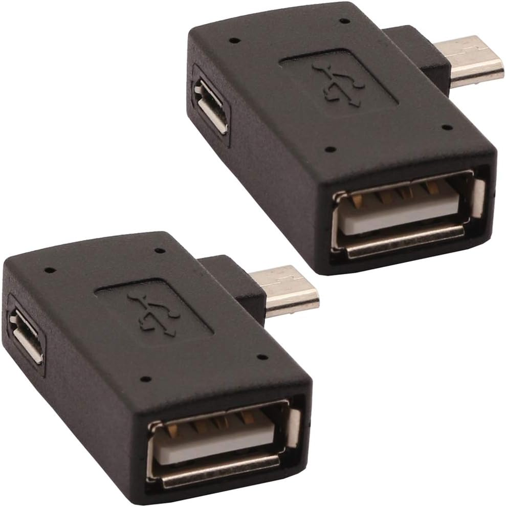 2-in-1 Micro USB OTG Adapter 2-Pack 90° Angle for PS Raspberry Pi