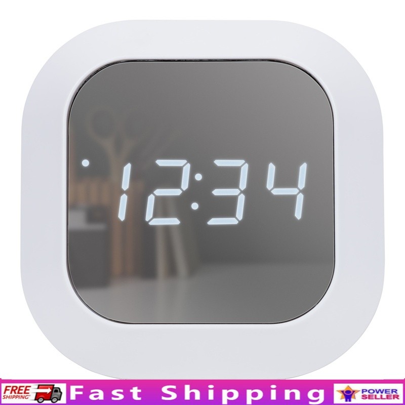 Small Digital Mirrored Alarm Clock Snooze Function Brightness Control USB Backup