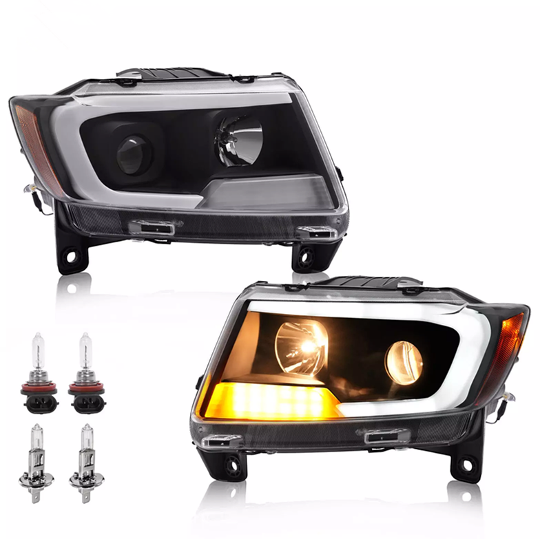 LED DRL Projector Headlights w/Bulbs For Jeep Grand Cherokee 2011 2012 2013 Pair