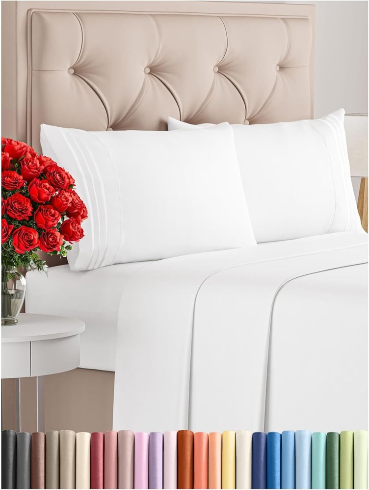 Queen Size 4-Piece Sheet Set - Breathable Cooling Comfort in White