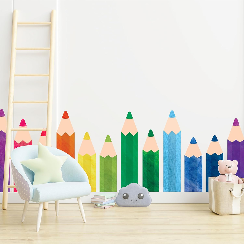 8 Sheets Colorful Pencils Wall Decals Waterproof Watercolor Pencils Wall Sticker