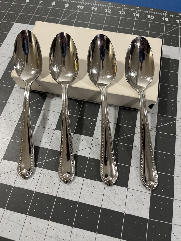 Lenox Bead Plume (4) Oval / Soup Spoons 18/10 Stainless Flatware Replacements