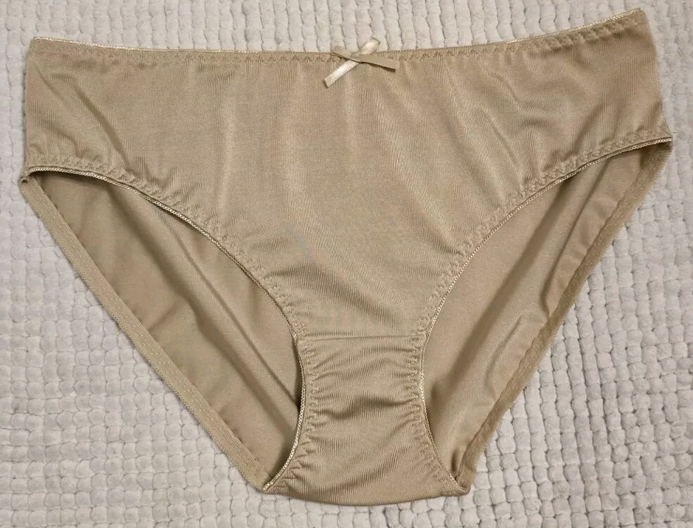 Sexy Smooth Satin Bikini Panties Beige XL