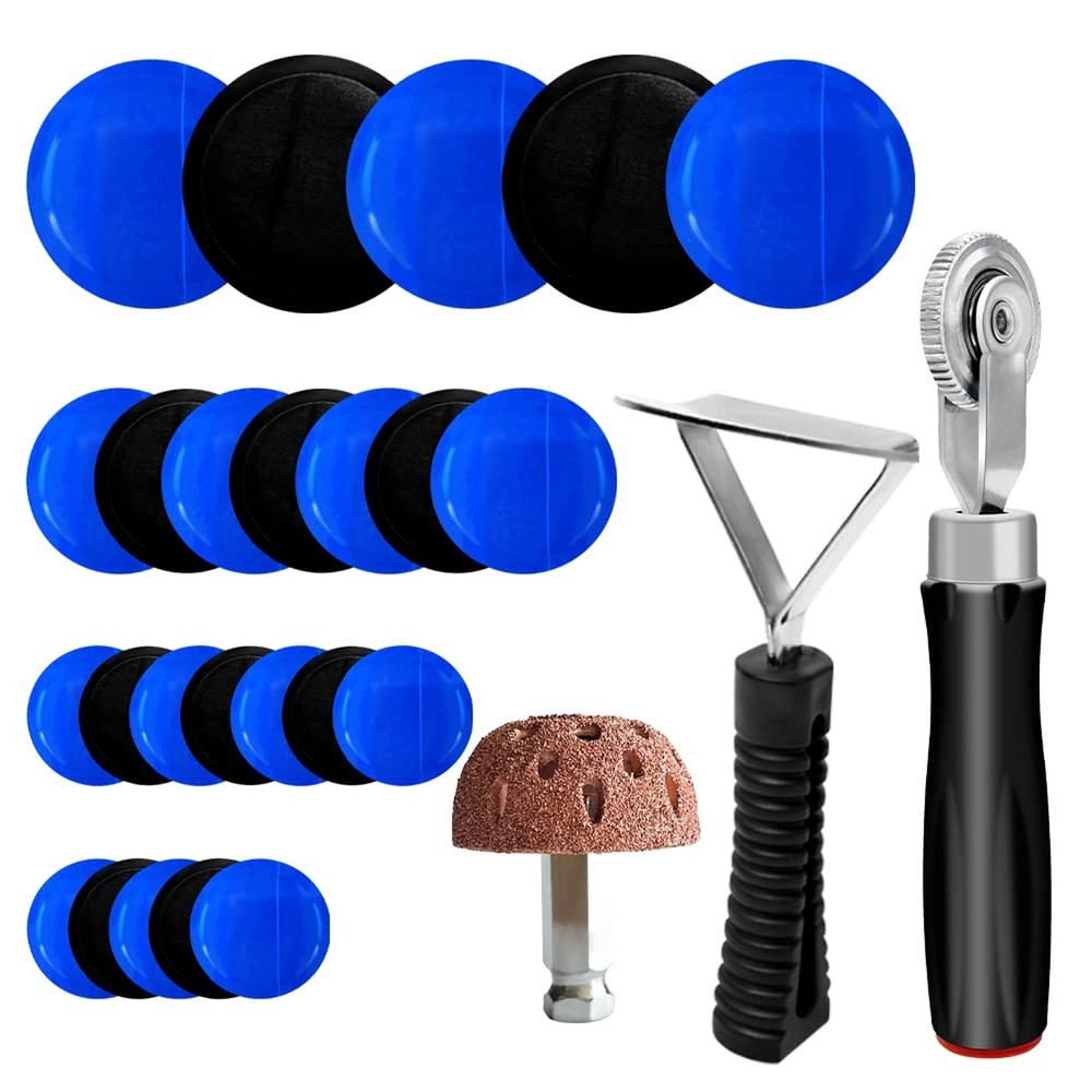 34Pcs Tire Repair Patch Kit with Roller for Punctures and Flat Tires