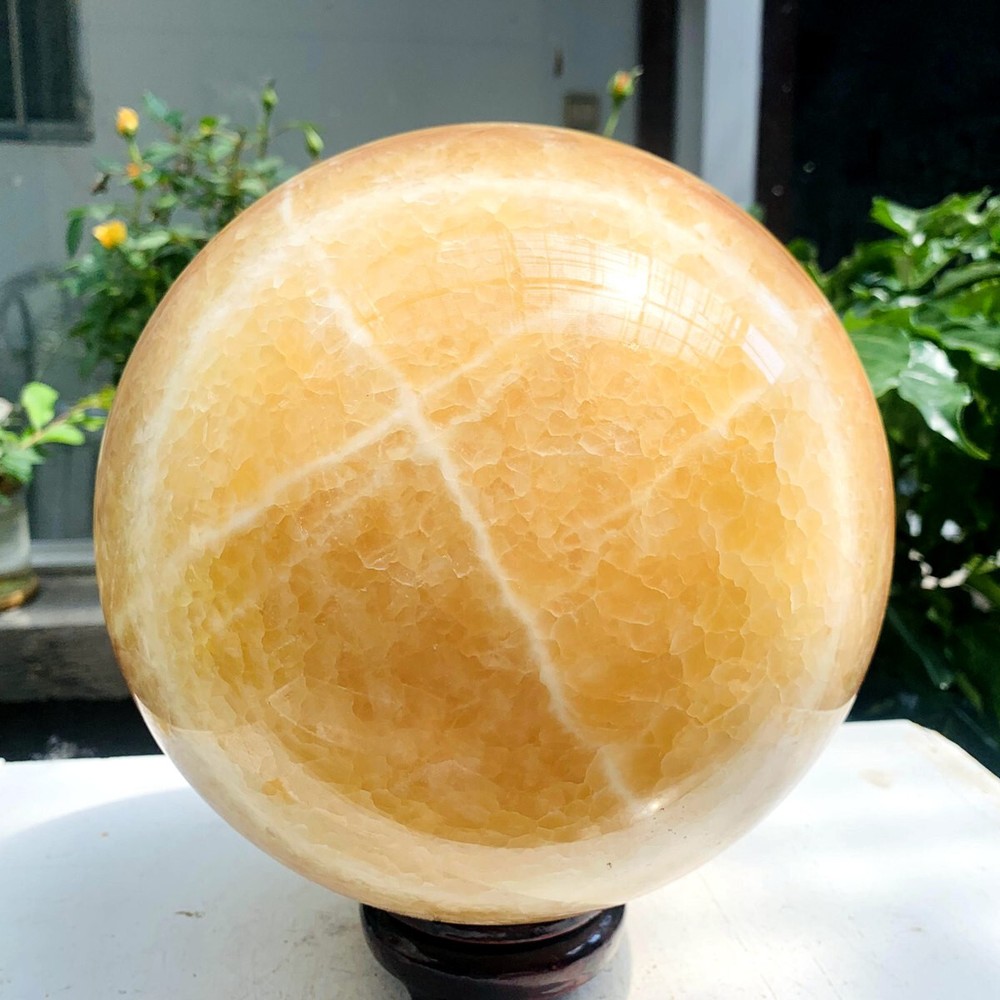 24.5LB natural yellow Calcite sphere quartz crystal polished ball healing