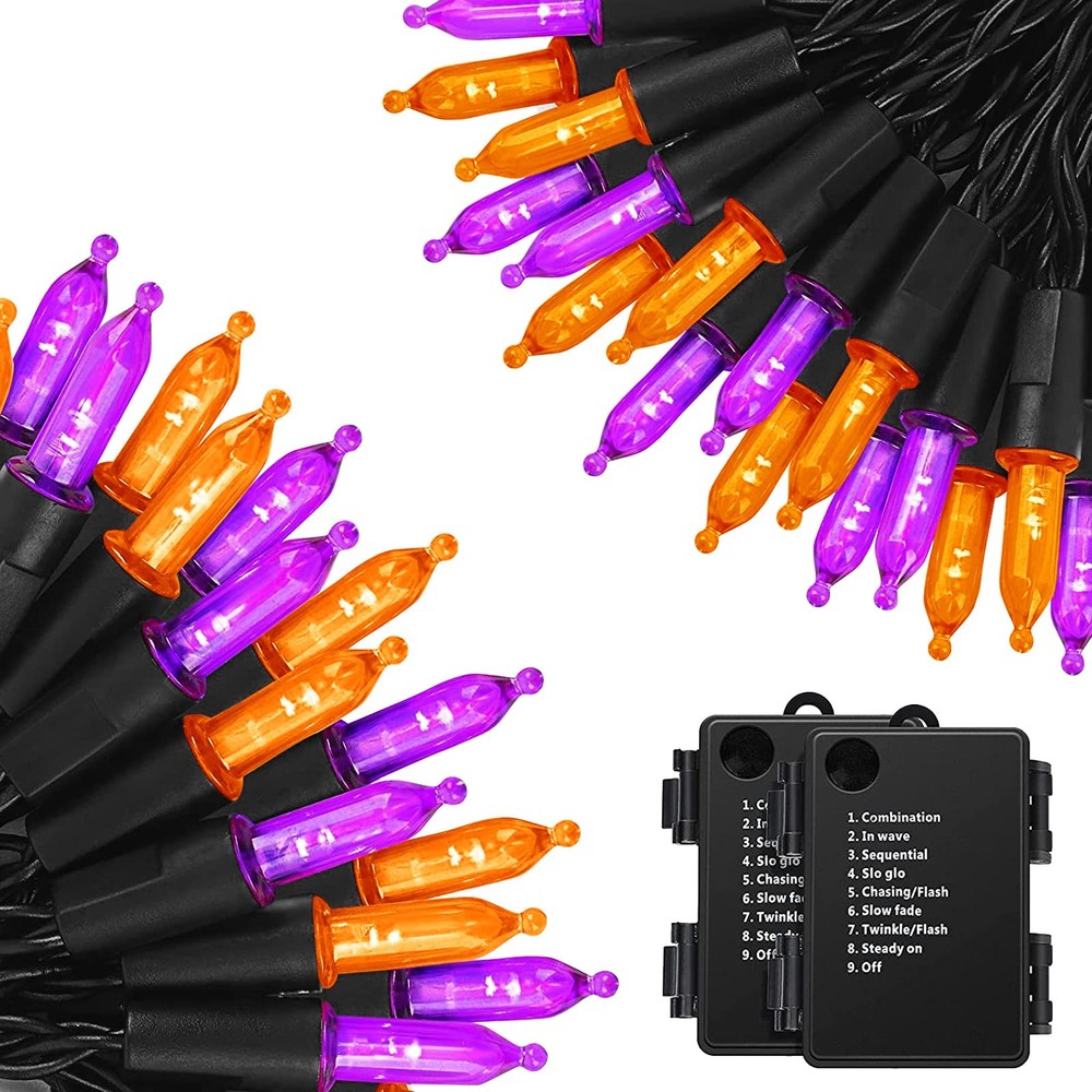 Kouqiya 2-Pack 17ft 50 LED Orange Purple Battery Christmas Lights