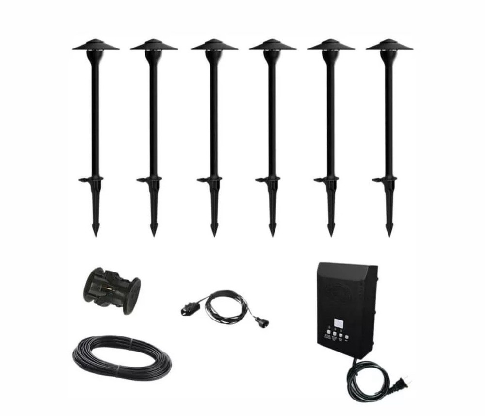 Hampton Bay Riverdale 6-Pack Black Low Voltage LED Outdoor Path Lights