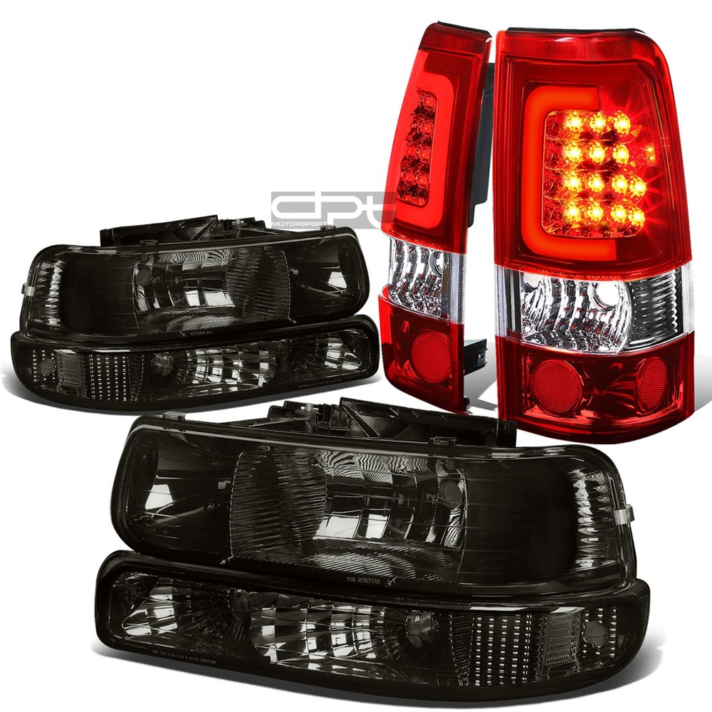 Smoked Headlight Clear Bumper Red 3D LED Bar Tail Light for 99-02 Silverado