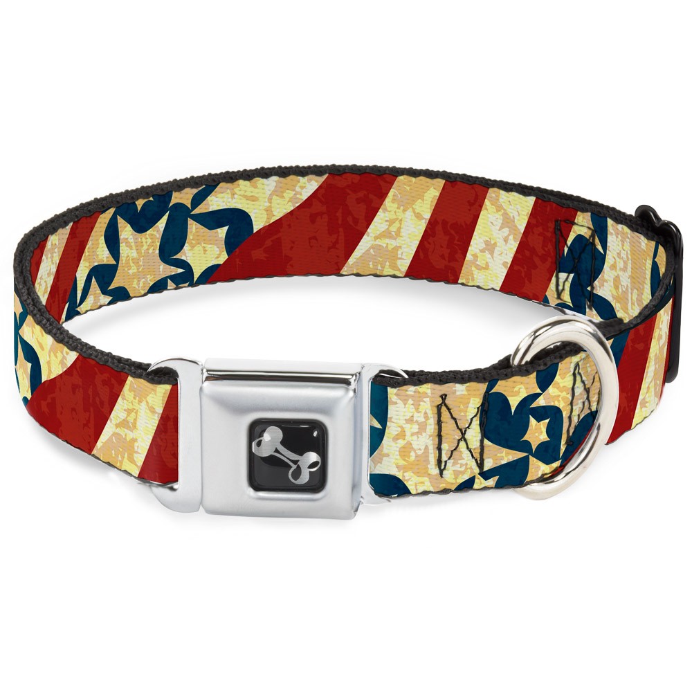 Dog Collar Bone Americana Diagonal Vintage Stars & Stripes2 Medium 11-16.5