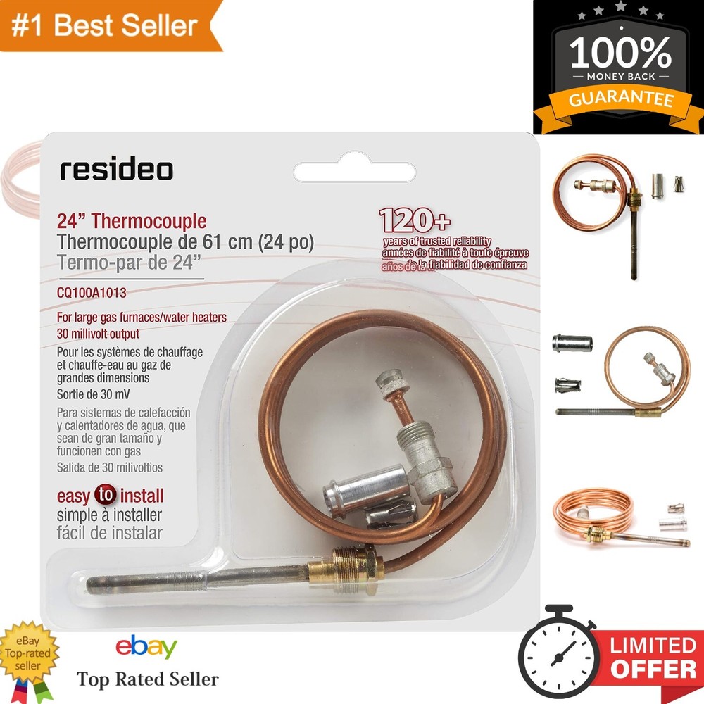24-Inch Replacement Thermocouple for Gas Furnaces, Boilers, Water Heaters