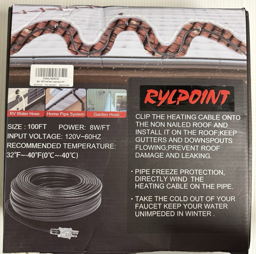100 Ft Self Regulating Heating Cable 120V, 8W/foot, Pipe Roof Freeze Protection