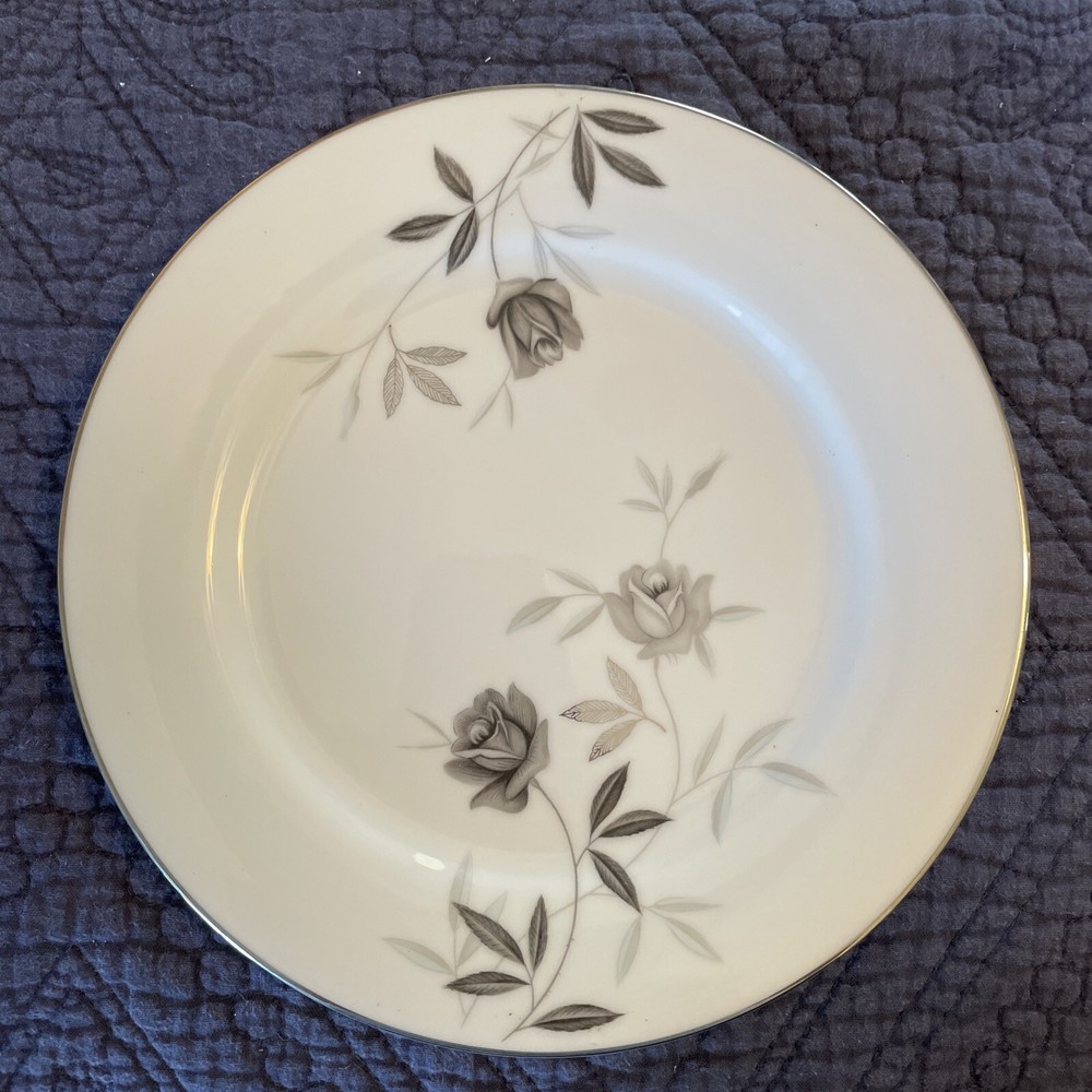 Noritake Rosamor 5851 Salad Plates Set Of 6 8.25” Gray Floral Silver Trim