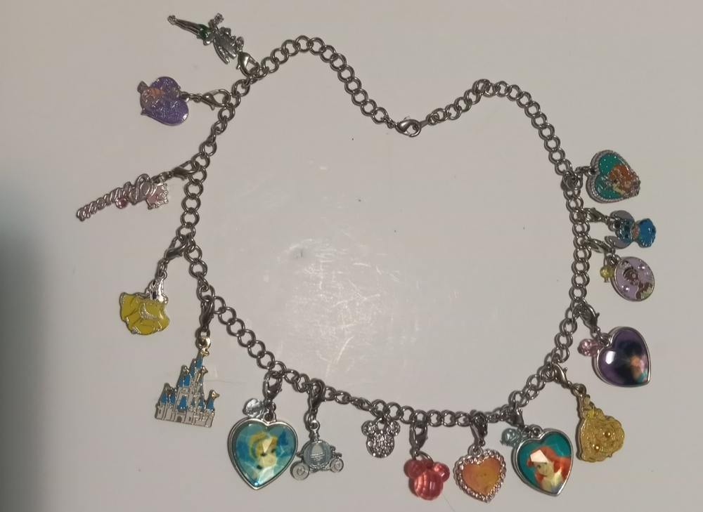 Vintage Disney Parks Charm Necklace Removable Charms Silver tone princess add a