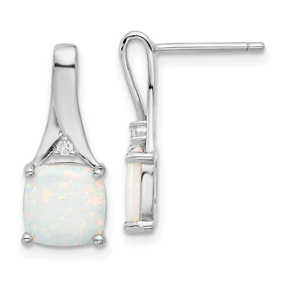 Sterling Silver Cubic Zirconia & Lab Created Opal Drop & Dangle Earrings 2.12gm