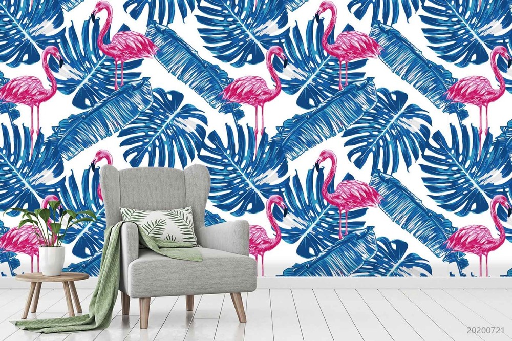 3D Flamingo Leaf Pattern Wall Murals Wallpaper Murals Wall Sticker