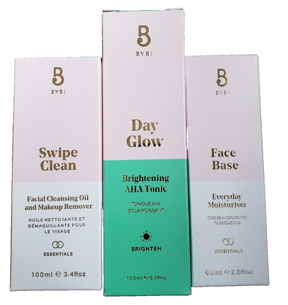 BYBI Clean Brightening Skincare Set - 3-Piece Facial Cleansing & Moisturizer Kit New in Box