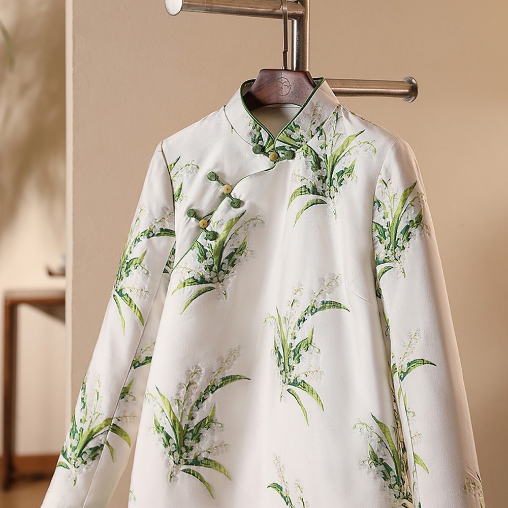 Chinese Winter Long-sleeved Jacket Cheongsam Coats Flower Tops Sz