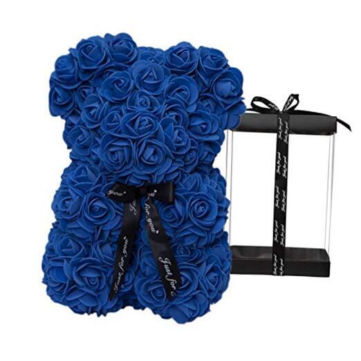 Rose Bear Rose Teddy Bear Flower Gift Black Box for Valentines Day Royal Blue