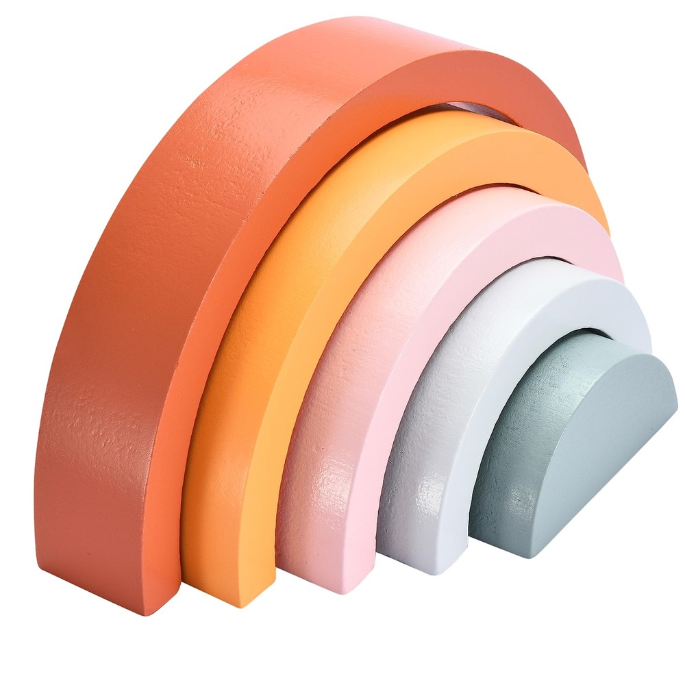 Wooden Rainbow Stacking Toy - Montessori Rainbow Nesting Puzzle - Building Bl...