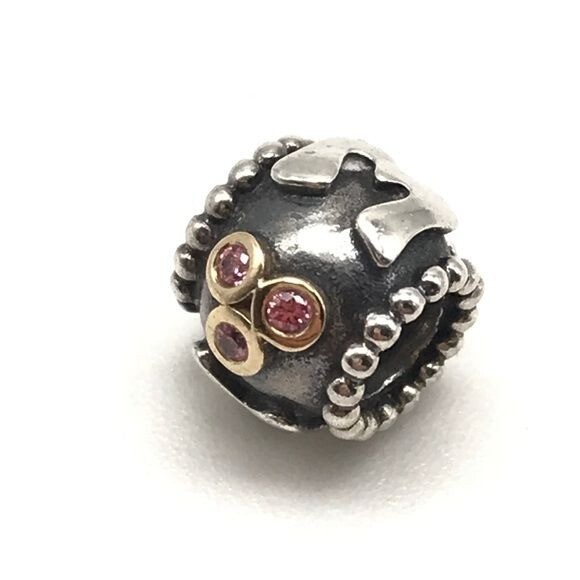 Pandora Retired Mom Charm in 925 Sterling Silver 14k Gold with Pink CZ