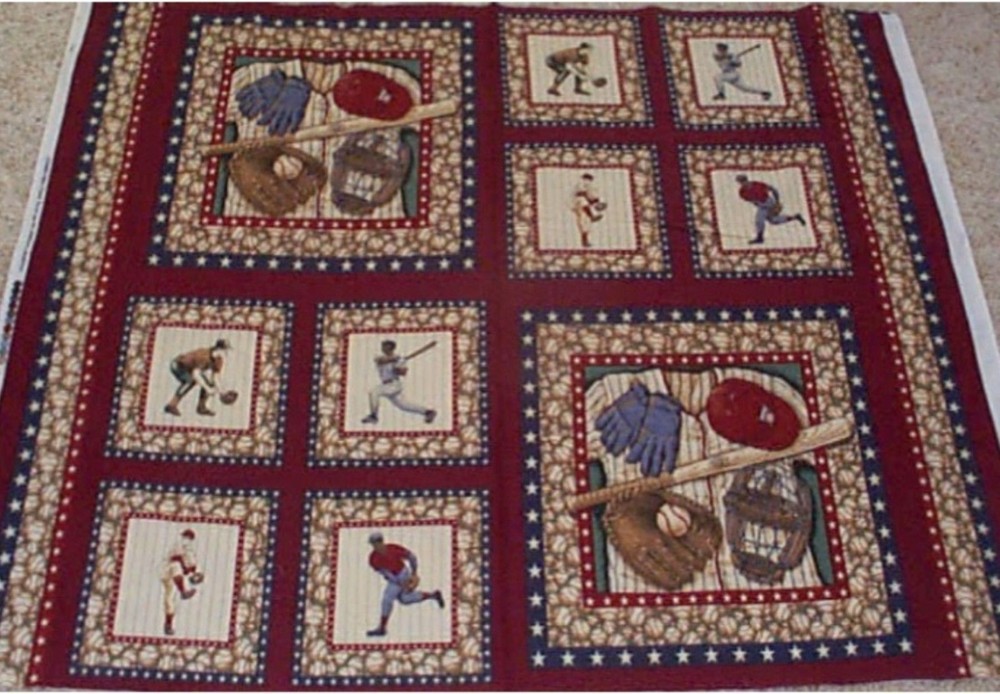 4 Baseball Bases Cotton Fabric Panels for Quilting and Sewing  