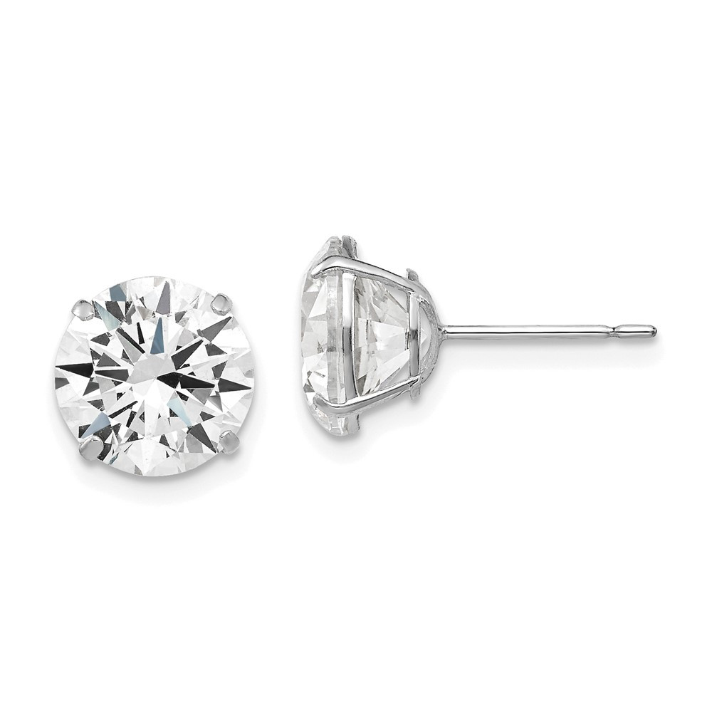 14k White Gold 9mm Round Cubic Zirconia Post Stud Earrings 2.5gm L-10mm