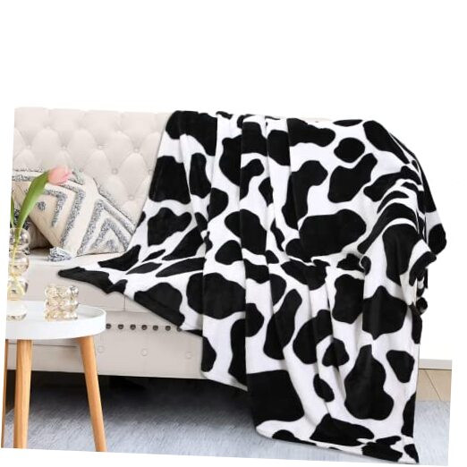 Flannel Fleece Cute Blanket for Couch, Black Fleece (40x50 IN) Cow Print