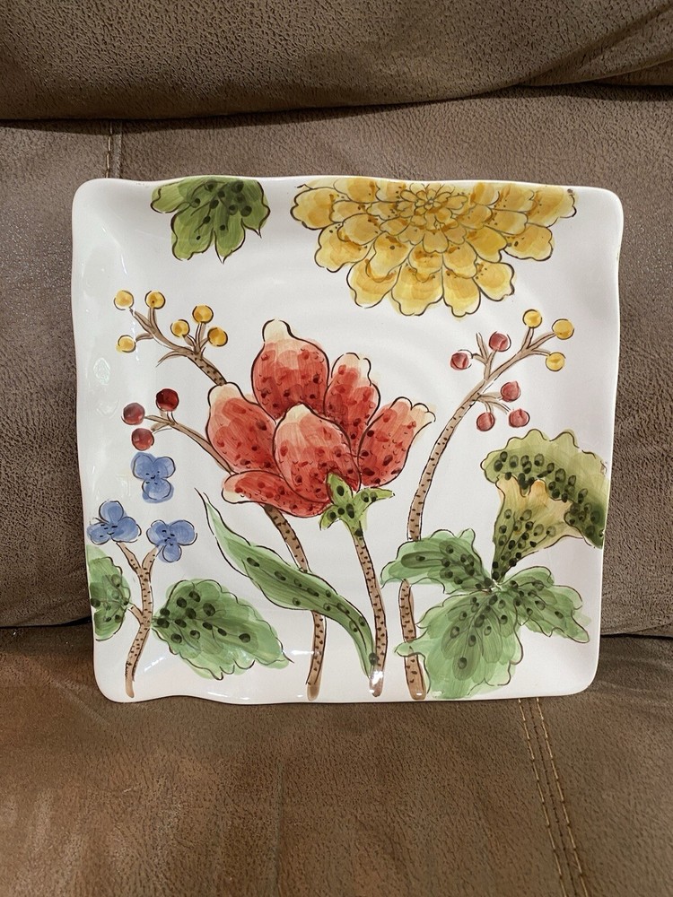 Maxcera Mum  Ceramic Floral  11” Square Dinner Plate or Serving Platter