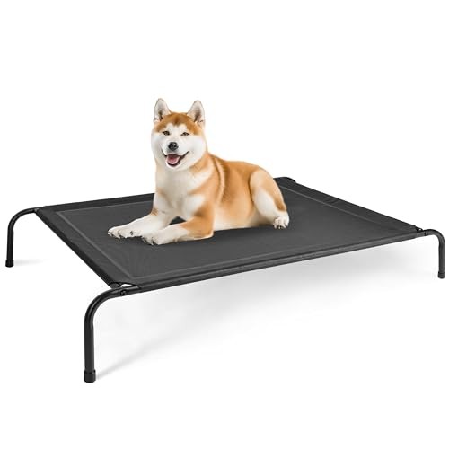 Elevated Cooling Dog Cot Bed Portable Outdoor Raised Pet Bed 49x31.5x8 Inch Black  