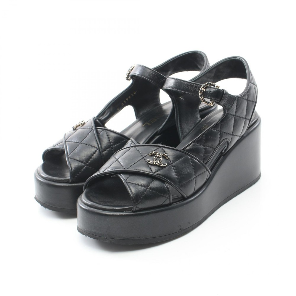 CHANEL COCO Matelasse Black Leather Sandals Size 36C G39918 Pre-Owned