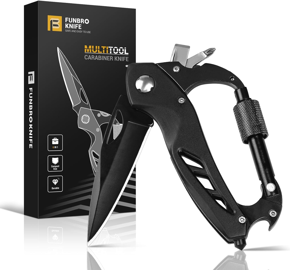 Multitool Carabiner with Pocket Knife - Perfect Stocking Stuffer & EDC Gift for Men
