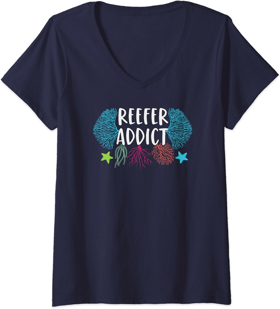 Coral Reefer Addict Marine Biology Humor Ladies V-Neck Tee