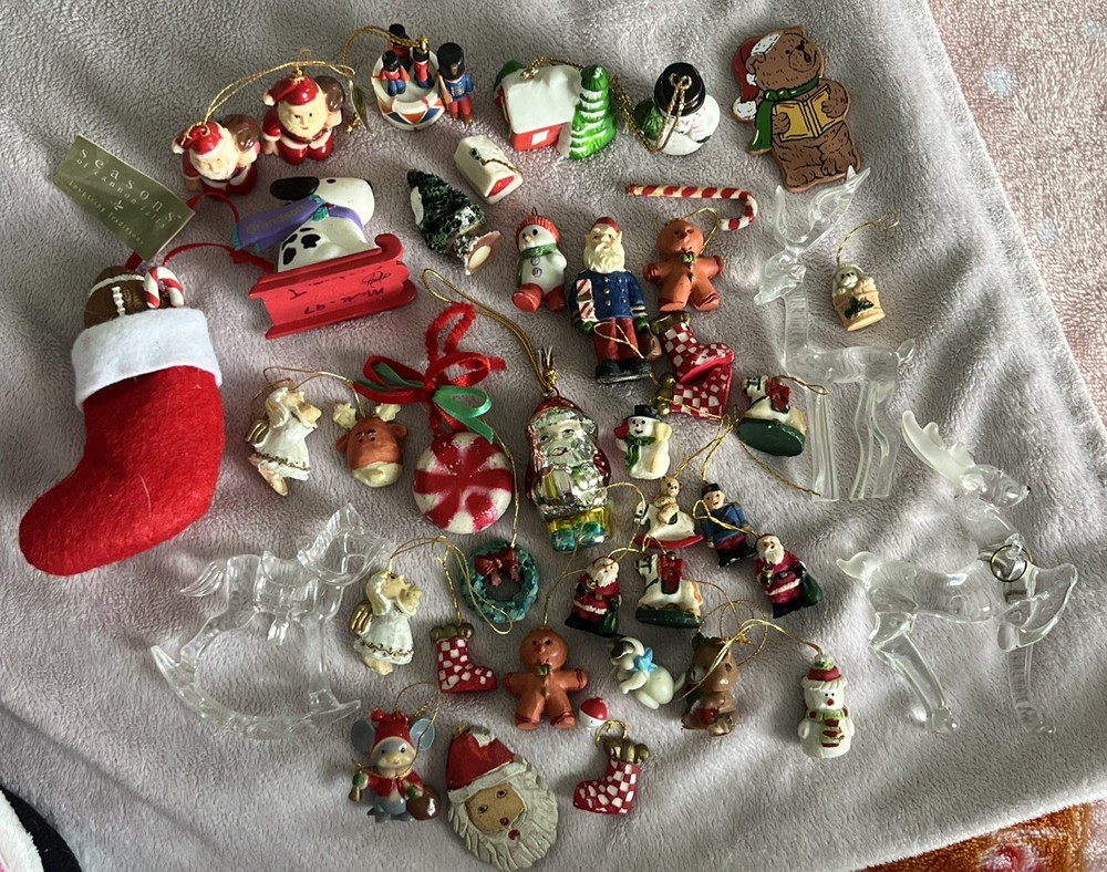 Mini Christmas Ornaments Figures Holiday Football Santa Angel Tree Reindeer Drum