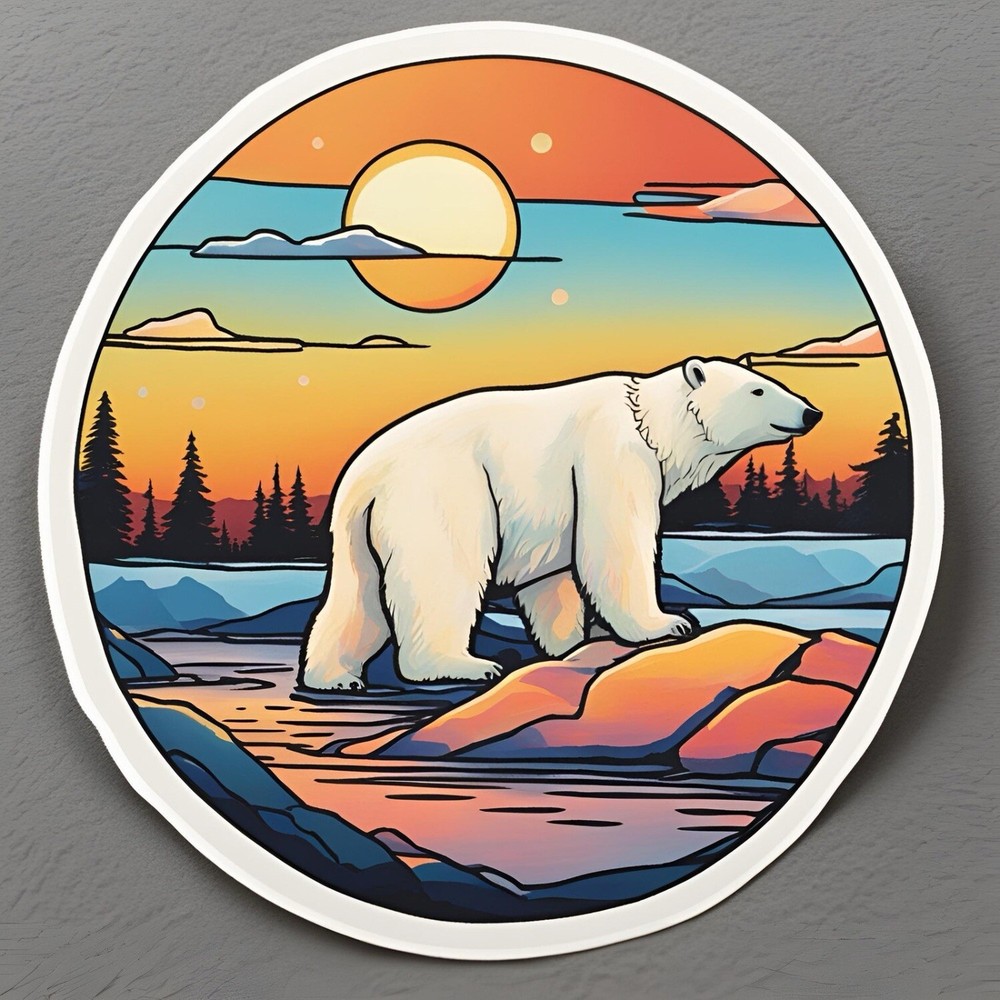 3” Round Cartoon Rainbow Sunset Polar Bear Cute Animal AMAZING STICKER!