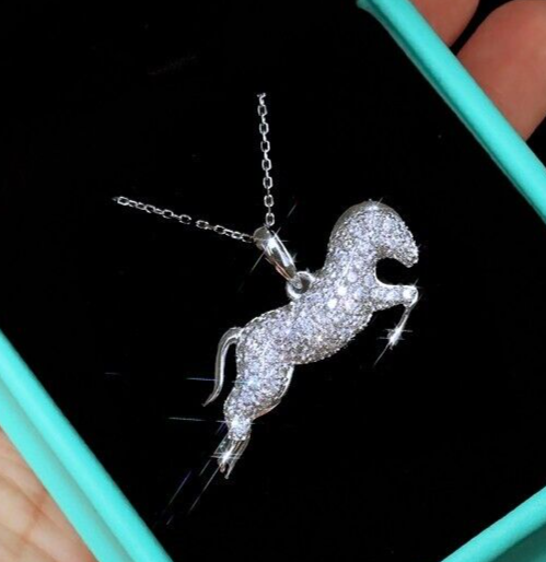 925 Silver Unicorn Horse Pendant Necklace with 2.5CT Simulated Diamond