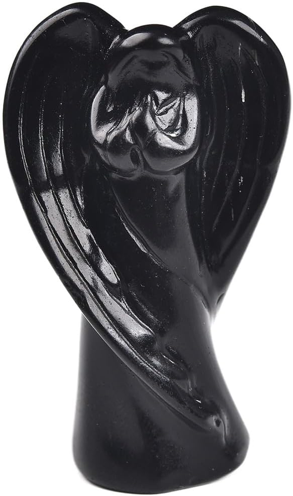 2 Inch Natural Black Obsidian Crystal Guardian Angel Figurine Hand Carved Healin