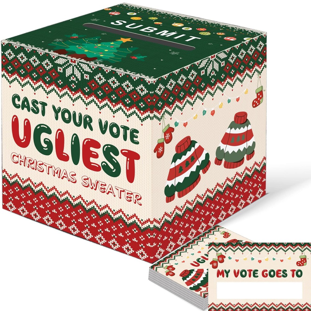 CINSOEN Christmas Ugly Sweater Contest Ballot Card Box Voting Cards Box Set w...