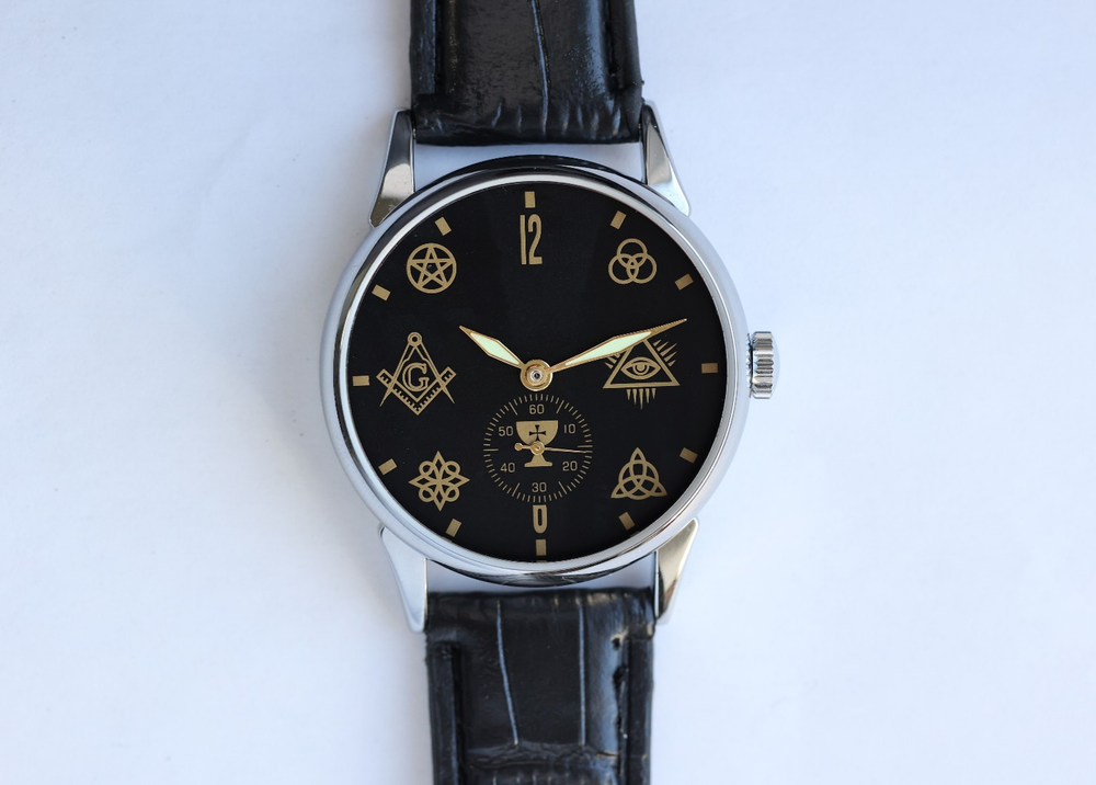 Watch Masonic, soviet watch Men's, Masonic symbols, watch black dial Masonic.