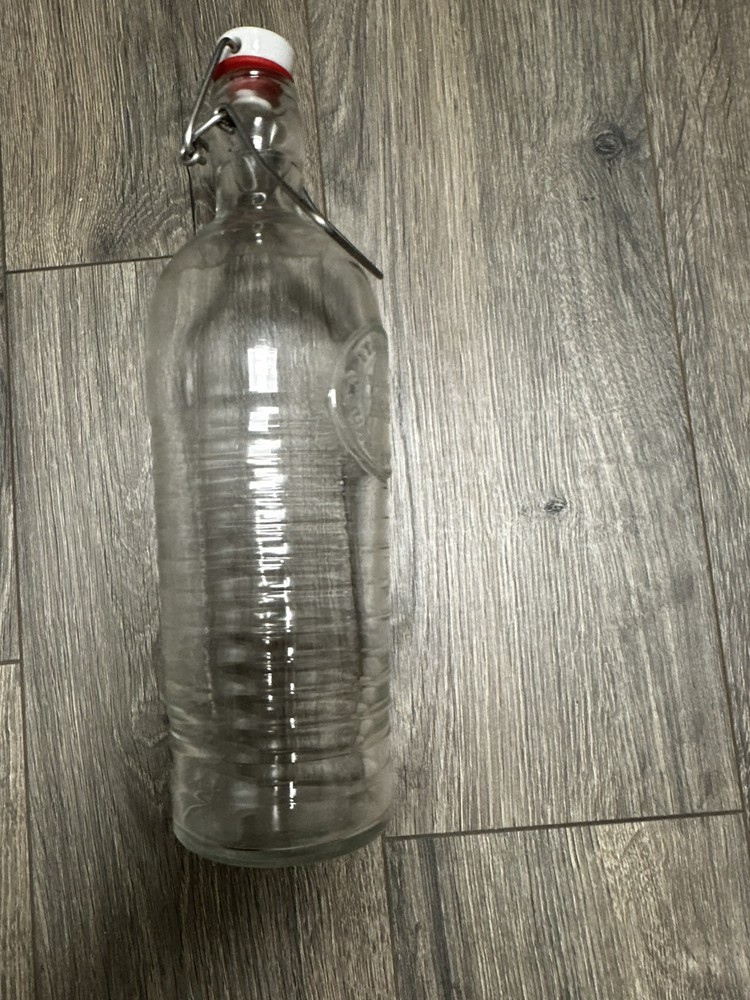 Bormioli Rocco 37 oz Glass Water Bottle with Airtight Metal Clamp Seal