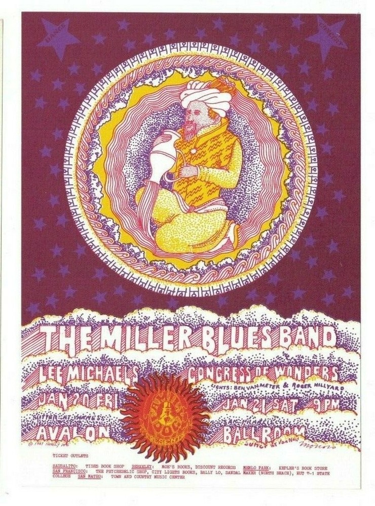 1967 Miller Blues Band Avalon Ballroom Family Dog Moscoso Poster FD-44 N/M