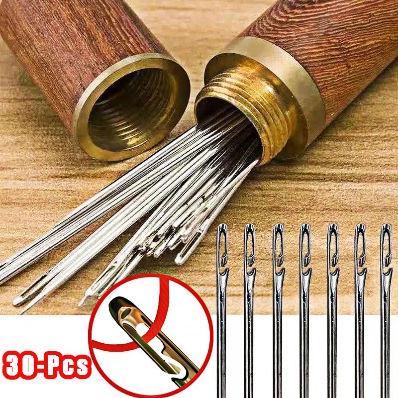 30pcs Self-Threading Sewing Needles, Automatic Threader for Elderly, Stainless