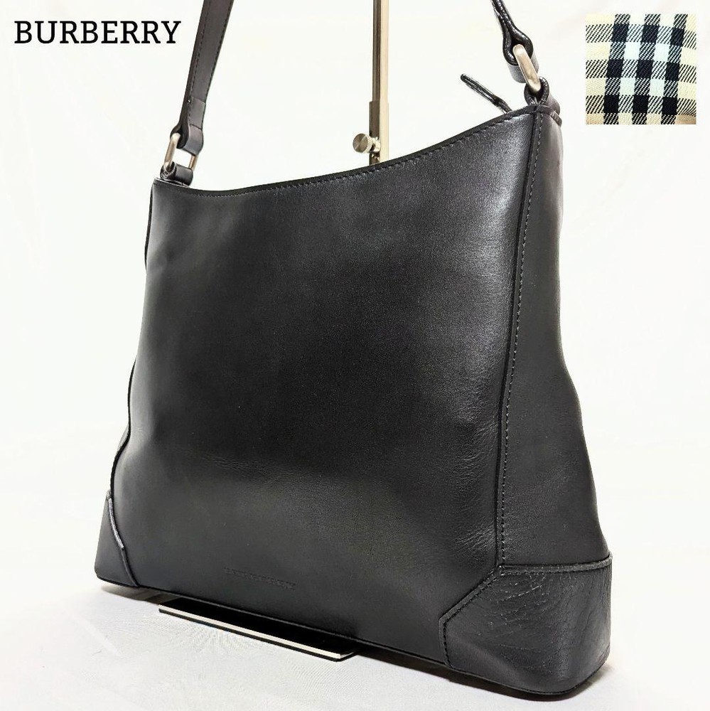 Burberry Shoulder Bag Nova Check Leather Black Authentic F1204275