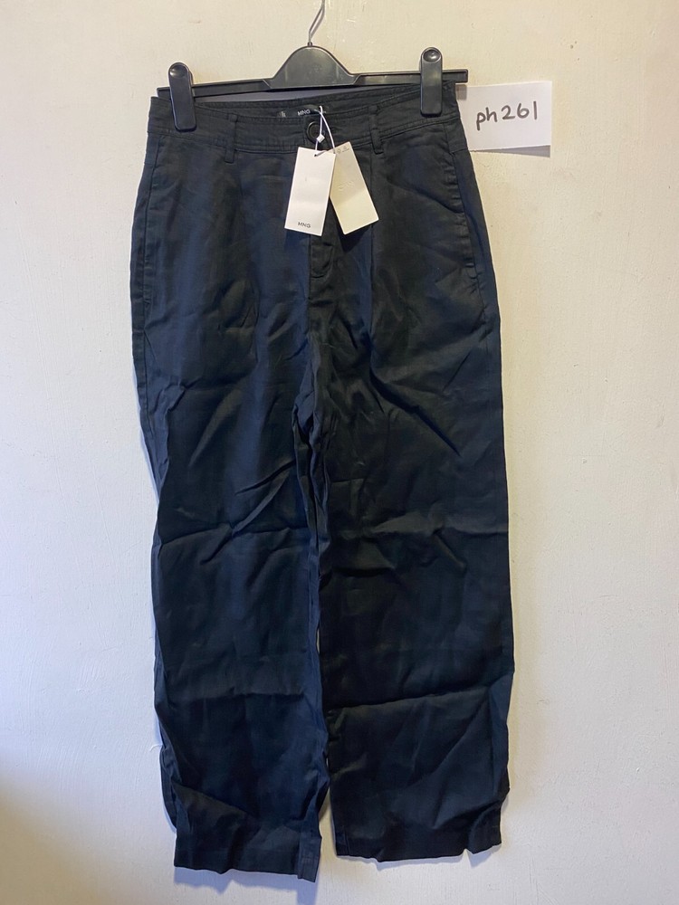 MANGO Maneli High Waisted Black Linen Trousers  UK 8   L29  (ph261)
